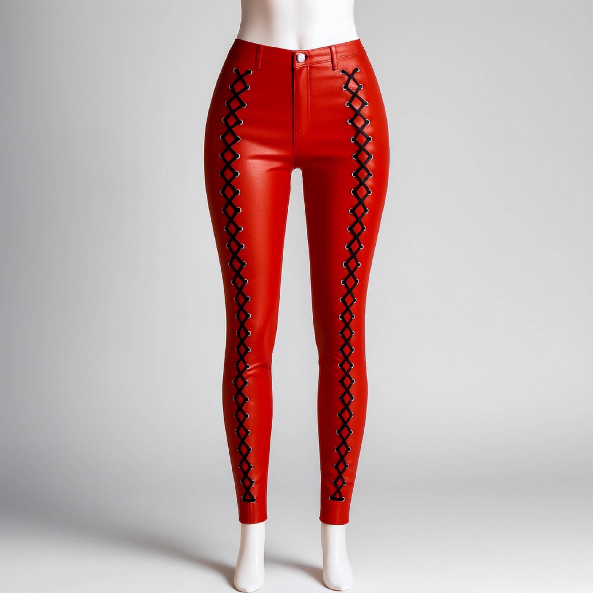 Red Lace up Pants
