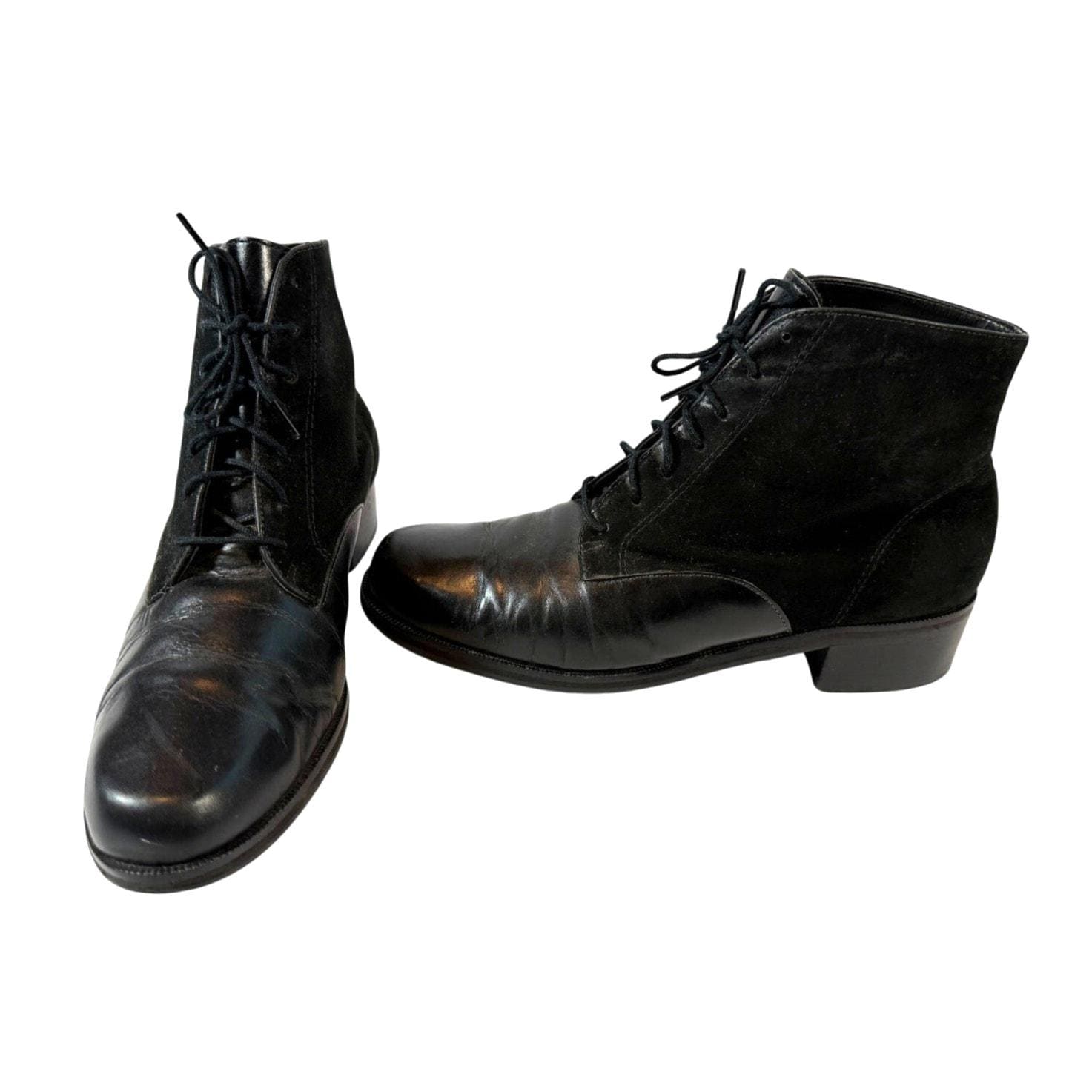 John Fluevog Executor Castellano - Black Lace-Up Leather & Suede Ankle Boot John Fluevog Boots, Black Leather Ankle Boots, Elastic  main image 2