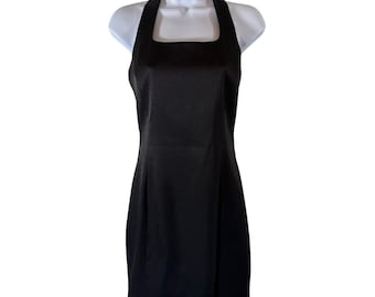 Vintage 90s Y2K Laundry By Shelli Segal Little Black Halter Dress Womens 8