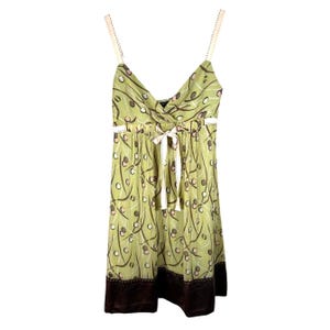 Vintage Y2K BCBG Max Azria Green 100% Silk Empire Waist Sun Dress Cocktail Party image 1