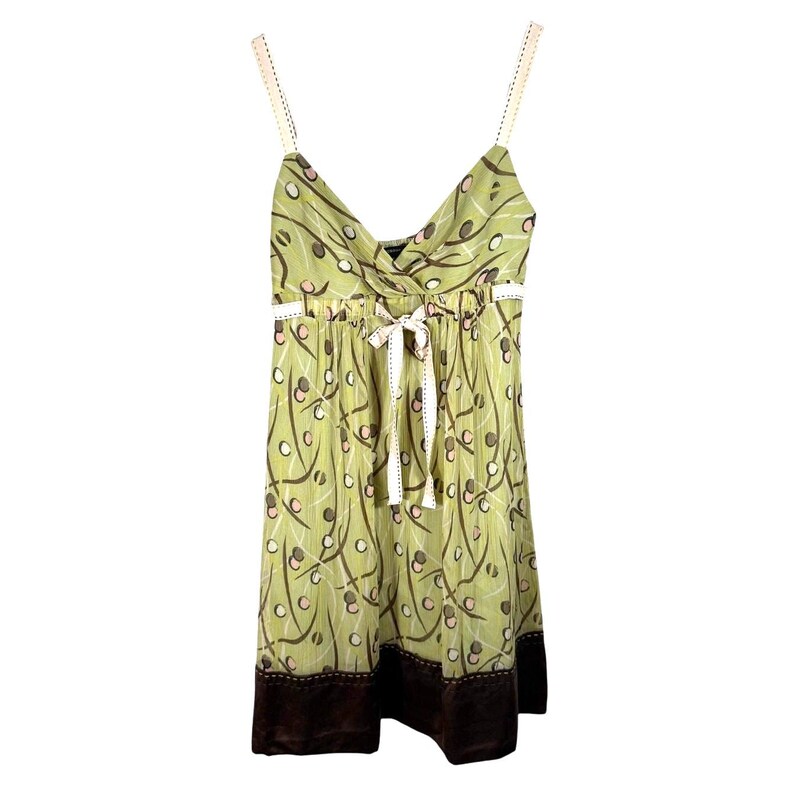 Vintage Y2K BCBG Max Azria Green 100% Silk Empire Waist Sun Dress Cocktail Party image 1