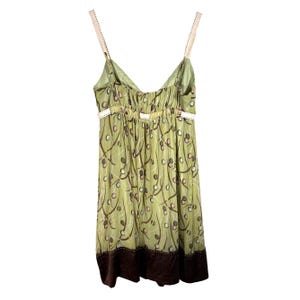 Vintage Y2K BCBG Max Azria Green 100% Silk Empire Waist Sun Dress Cocktail Party image 2