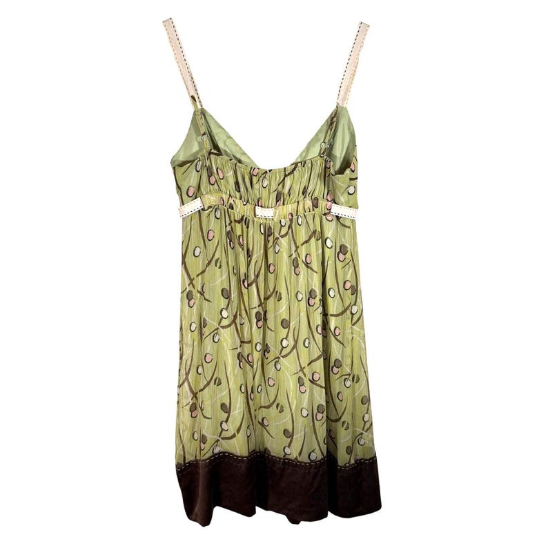 Vintage Y2K BCBG Max Azria Green 100% Silk Empire Waist Sun Dress Cocktail Party image 2