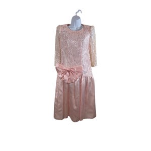 Vintage 80s Pink Lace & Satin Party Prom Dress Large Bow Unbranded No Size