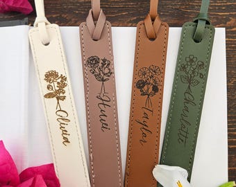 Personalized Leather Bookmark – Laser Engraved Birth Month Flower