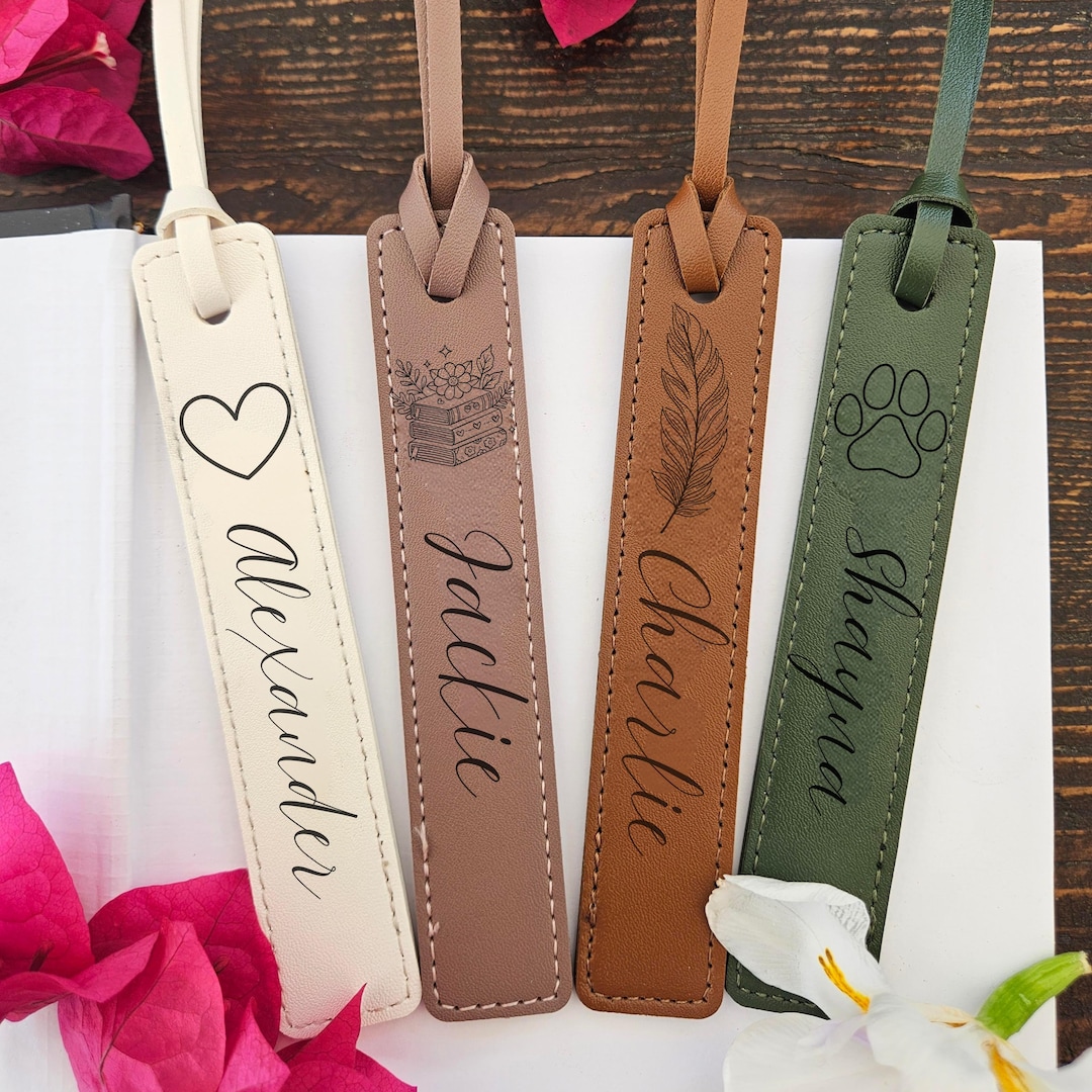 Personalized Leather Bookmark, Custom Engraved Design, Gift for Book ...