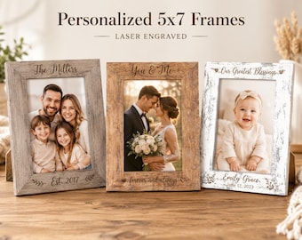 Personalized Laser Engraved 5x7 Rustic Photo Frame, Custom Keepsake Gift