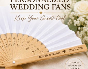 Personalized Bamboo Wedding Fans, Custom Engraved Favors, Outdoor Summer Beach Wedding Guests