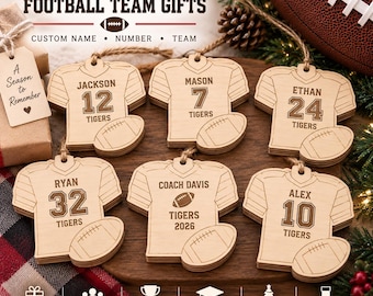 Personalized Football Jersey Ornament, Custom Name Number, Team Keepsake (Wood)