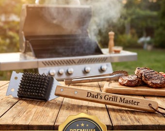 Personalized Engraved Grill Brush, Custom Wooden Handle BBQ Tool