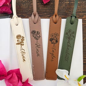 Custom Leather Bookmark with Birth Month Flower & Name – Personalized Laser Engraved Gift for Readers, Book Lovers, Teachers, Birthday Gifts