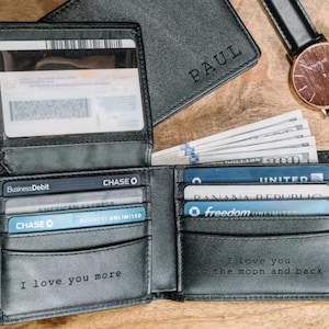 Cartera de cuero personalizada para hombre, regalo para aniversario, graduación, papá, novio, él, esposo, padre, billetera personalizada grabada a mano