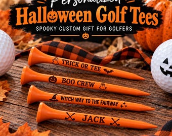 Personalized Halloween Golf Tees, Engraved Orange Golf Tees, Spooky Golfer Gift, Halloween Party, Golf Lover