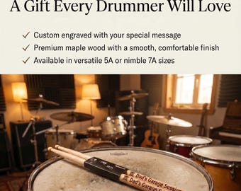 Personalized Maple Wood Drumsticks – Custom Engraved Musician Gift, 5A/7A Sizes