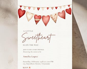 Valentine Baby Shower Invitation, Sweetheart Baby Sprinkle, Editable Canva Template