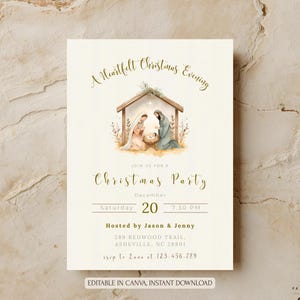Puede incluir: Una invitación crema para una fiesta de Navidad con ilustraciones en acuarela. La invitación presenta el texto "A Heartfelt Christmas Evening" y "Christmas Party". La fecha es el 20 de diciembre a las 19:30. Organizado por Jason & Jenny.