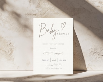 Minimal Baby Shower Invitation, Neutral Baby Shower Invite, Editable Canva Template Printable