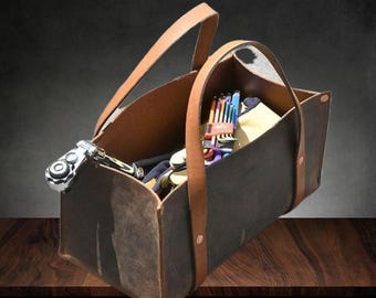 Handmade Leather Tool Bag: Buffalo Hide Trunk Organizer
