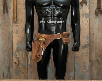 Leather Tool Belt for Men, Carpenter Utility Belt, Heavy Duty Work Apron, Electrician Pouch, Construction Tool Holder, Gift for Handyman