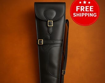 Black Leather Shotgun Case, 50-inch Padded Gun Sleeve