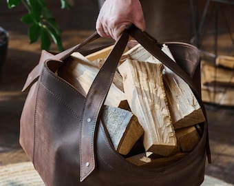Handmade Leather Log Carrier: Firewood Storage, Tool Bag