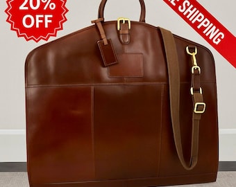 Personalized Leather Suit Carrier: Foldable Travel Garment Bag, Groomsmen Gift