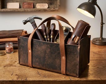 Handmade Leather Tool Bag: Buffalo Hide Trunk Organizer