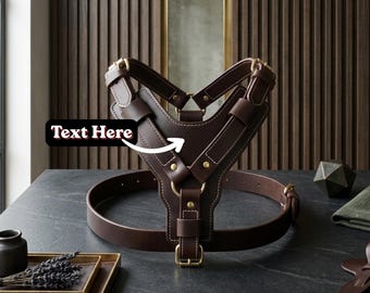 Genuine Leather Dog Harness Custom Name Large Dogs Heavy Duty Adjustable Vest with Handle Personalized Pulling Harness Labrador Pitbull