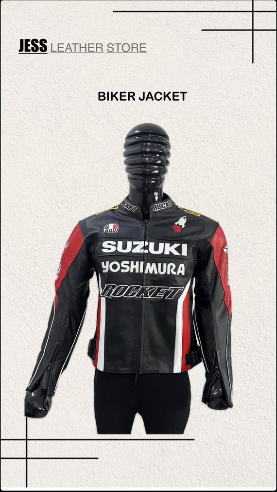 スズキレーシングレザージャケット：牛革バイカーバイク
