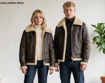 Sheepskin Shearling Aviator Jacket Unisex Faux Fur Bomber Jacket Leon S Kennedy Resident Evil 4 Inspired Jacket Coat Handmade 90s Fashion