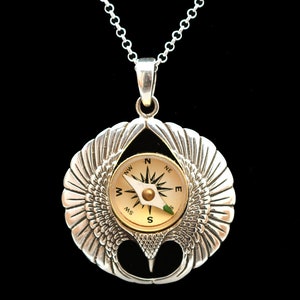 Compass Necklace, Phoenix Bird Sterling Silver Necklace, Phoenix Rising Jewelry, Eagle Necklace, Tribal Jewelry, Thunderbird, Native Pendant