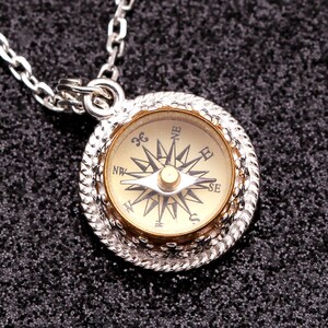 Collana con pendente a bussola in argento sterling funzionante, regali per l'escursionismo per le donne, vero nord, gioielli da viaggio, rosa dei venti, gioielli fatti a mano immagine 3