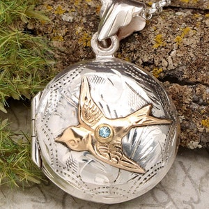 Bird Locket, Compass Necklace, Sterling Silver Jewelry, Nature Lover Gift For Women, Compass Locket, Birthstone Jewelry, Song Bird