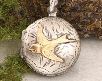 Kompass Halskette, Silber Medaillon Halskette, Foto Medaillon für Braut, viktorianischen Stil, Kompass Medaillon, einzigartiger Schmuck, Vogel Schmuck für Frauen