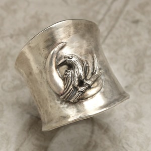 Raven Ring Men, Sterling Silver Bird Ring, Wide Band, Thumb Ring, Crow Ring, Nature Lover Gifts, Pagan Rings For Women, Animal Jewelry