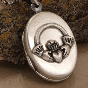 Claddagh Locket Necklace, Sterling Silver Claddagh Locket, Irish Claddagh Pendant,  Working Compass, Celtic Jewelry, Gifts For Men