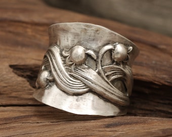 Lily Of The Valley Ring, Sterling Silver Lily Of The Valley Ring, Handmade Jewelry, Nature Lover Gift, Thumb Ring, Wide Band Silver Ring