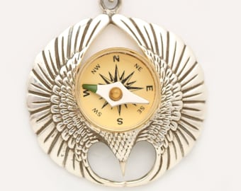 Sterling Silver Eagle Pendant, Thunderbird Necklace, Working Compass, Phoenix Jewelry Handmade, Phoenix Rising Men