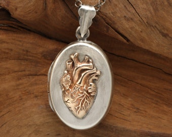 Anatomical Heart Locket, Heart Transplant Jewelry, Compass Locket Necklace, Traveler Gift For Men, Unique Gifts For Women, Sterling Silver