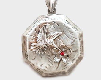 Sterling Silver Locket With Bird, Hummingbird Locket With Photo, Picture Locket Necklace, Working Compass, Compass Gifts For Women