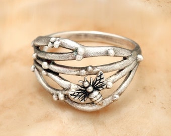 Bee Ring, Twig Ring, Bumble Bee, Beekeeper, Save The Bees, Sterling Silver Ring, Bee Gifts For Women, Honey Bee Jewelry, Nature Lover Gift