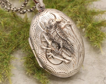 Silber Medaillon Halskette, Raven Medaillon, Whimsigoth Schmuck, Foto Halskette für Männer, Foto Medaillon, Sterling Silber