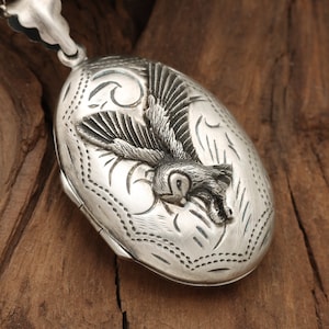 Owl locket, Large Locket Necklace, Silver Owl Pendant, Sterling Silver Owl, Silver Locket For Men, Owl Necklace, Barn Owl, Handmade Jewelry