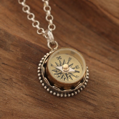 Small Working Compass Necklace With Personalized Etsy
