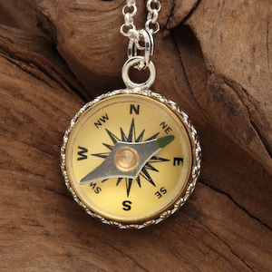 Sterling Silver Compass Necklace, Working Compass Pendant, Graduation Gift For Her, Travel Jewelry, Outdoor Jewelry