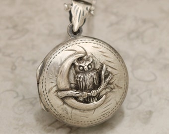 Working Compass Jewelry, Owl Locket Necklace, Compass Gifts For Men, Small Photo Gift, Owl Gifts For Women, Picture Locket, Owl Moon