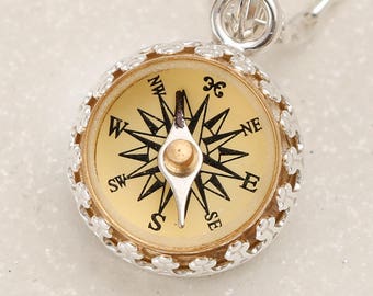 Sterling Silver Compass Necklace, Working Silver Compass Charm, Hiking Jewelry, Graduation Gift For Daughter, Traveler Gift For Her