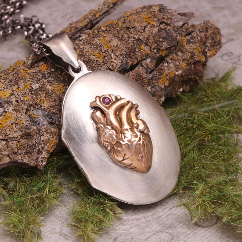 Anatomical Heart Locket, Photo Locket, Silver Locket Necklace, Heart ...