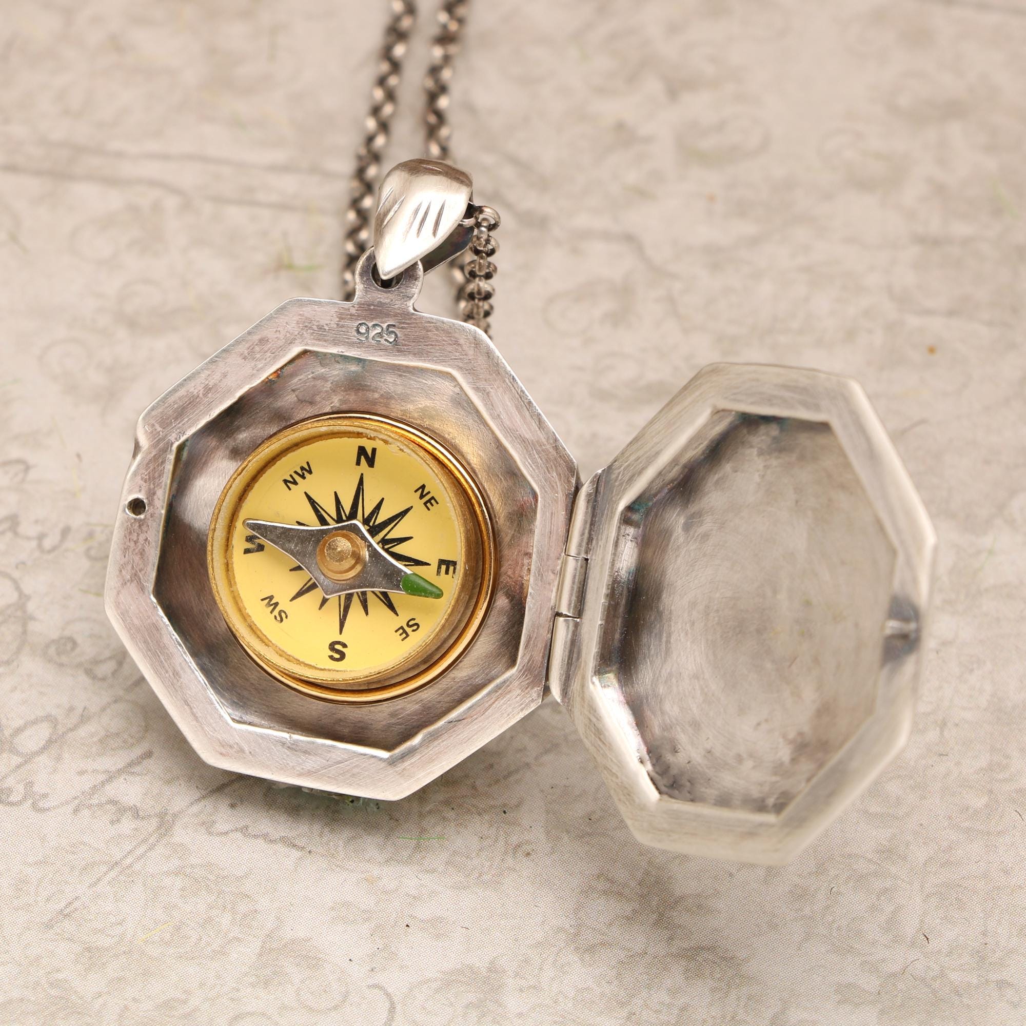 Sterling Silver Photo Locket Necklace, Mushroom Locket, Compass Jewelry ...