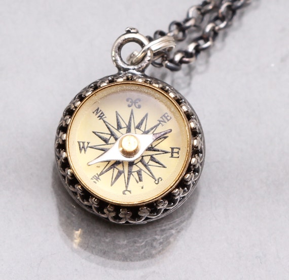 Compass Charm Antiqued Sterling Silver 12mm - Moves Compass Charm Antiqued Sterling Silver 12mm - Moves
